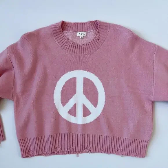POL Pink Crew Neck Peace Sweater - Picture 2 of 4